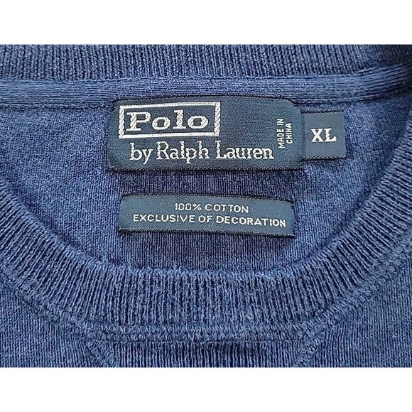 Polo Ralph Lauren Sweater 100% Cotton Blue Men's Size XL Red Pony 90s Crewneck - Picture 5 of 13